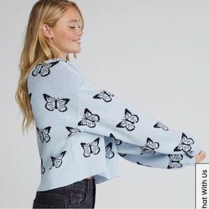 Pacsun Blue LA Hearts cherry blossom sweater butterfly
